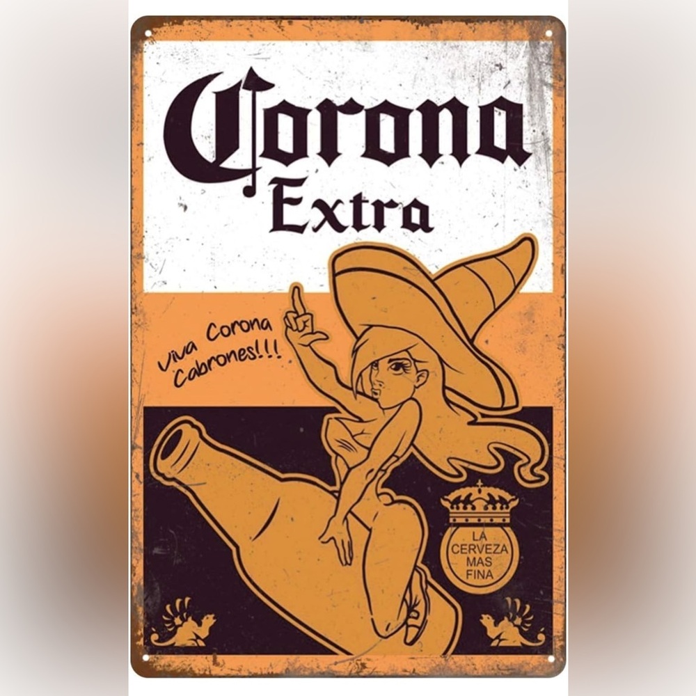 Corona Extra Metal Sign with Orange and Black Design